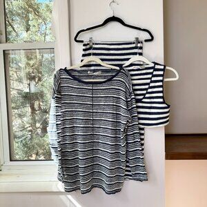 NWT Free People Bailey 3 Piece Sweater Set Skirt Top Terry Navy Blue White